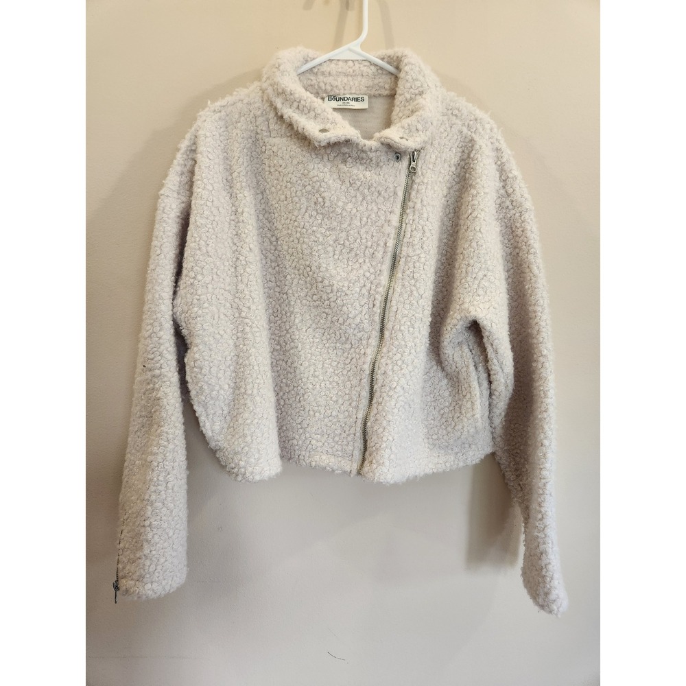 No Boundaries Cream Faux Fur Sherpa Moto Jacket XXL‎ 20 Asymmetrical Zip Crop